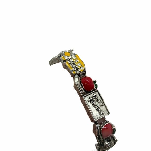 Vtg Teacher Enamel Fold Over Clasp Slide Bracelet - Picture 3 of 7